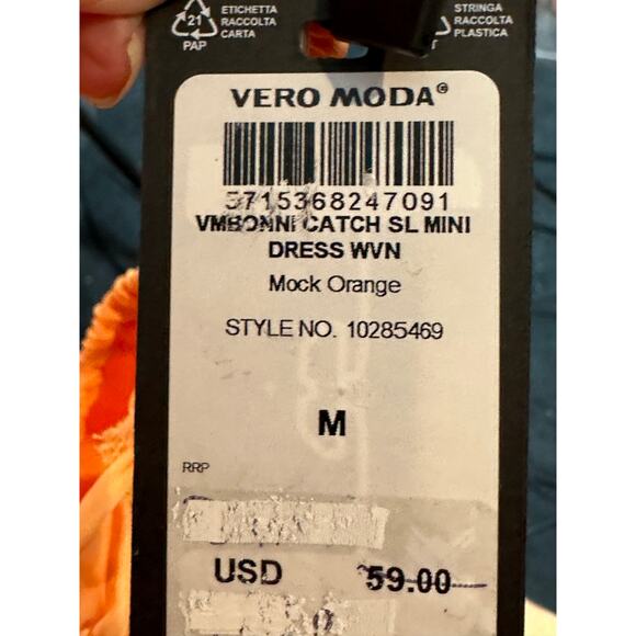 Semi Backless Sleeveless Gathered Waist Vero Moda Bonni Catch Mini Dress OrangeM - Picture 16 of 16